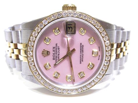 womens silver rolex pink face